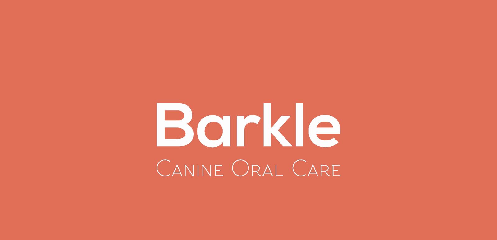 The Barkle wordmark, Canine Oral Care, in white on coral