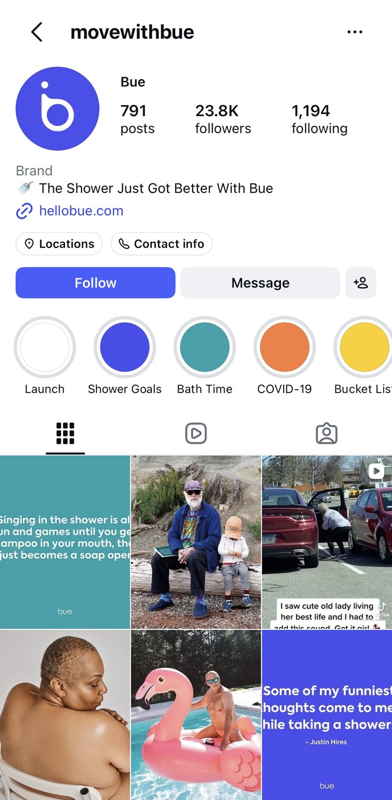 The @movewithbue Instagram profile: 791 posts and 23.8K followers
