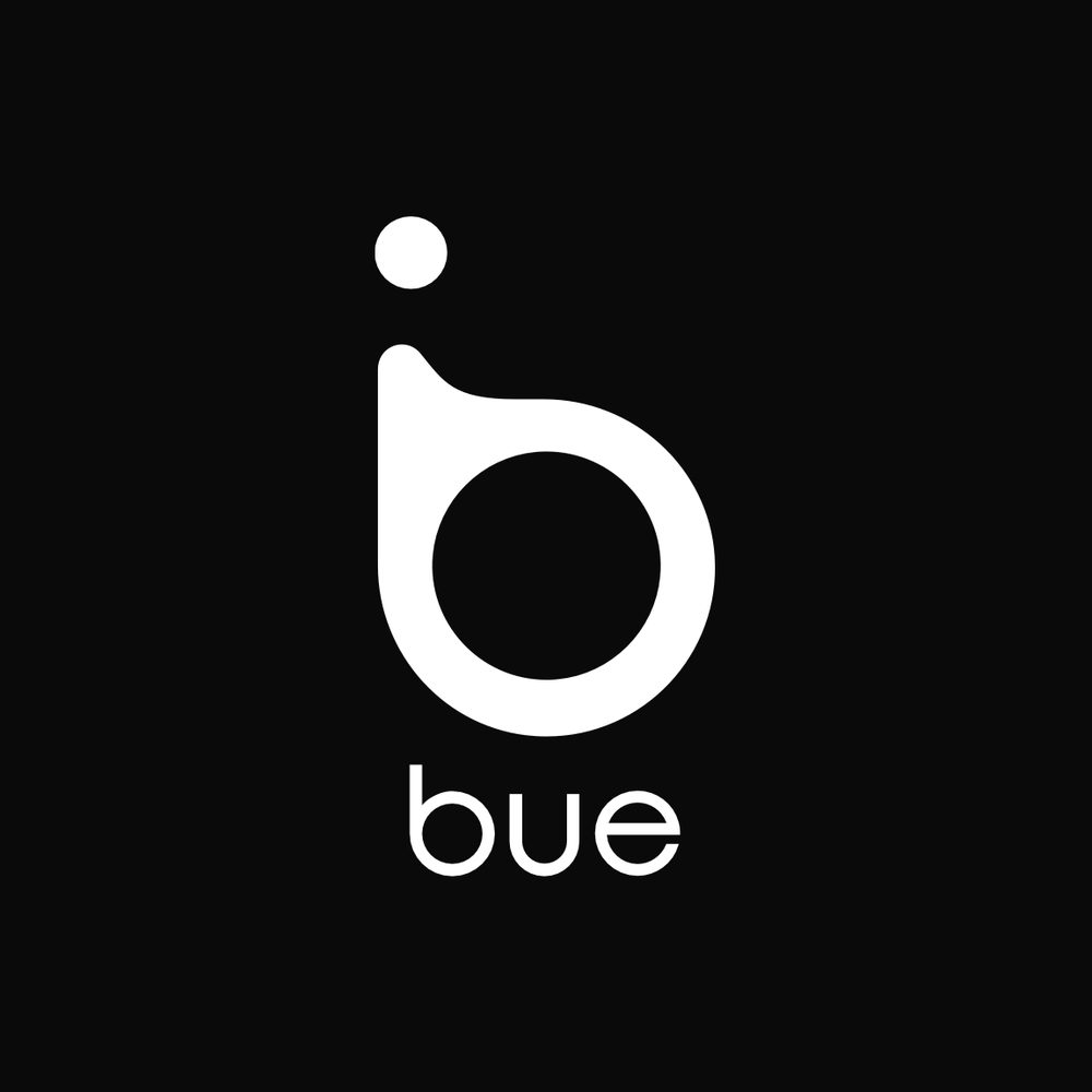 The final Bue lockup: the mark above the lowercase bue wordmark