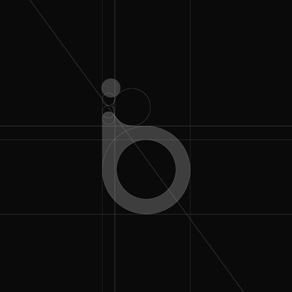 Construction circles and guides for the Bue logo mark