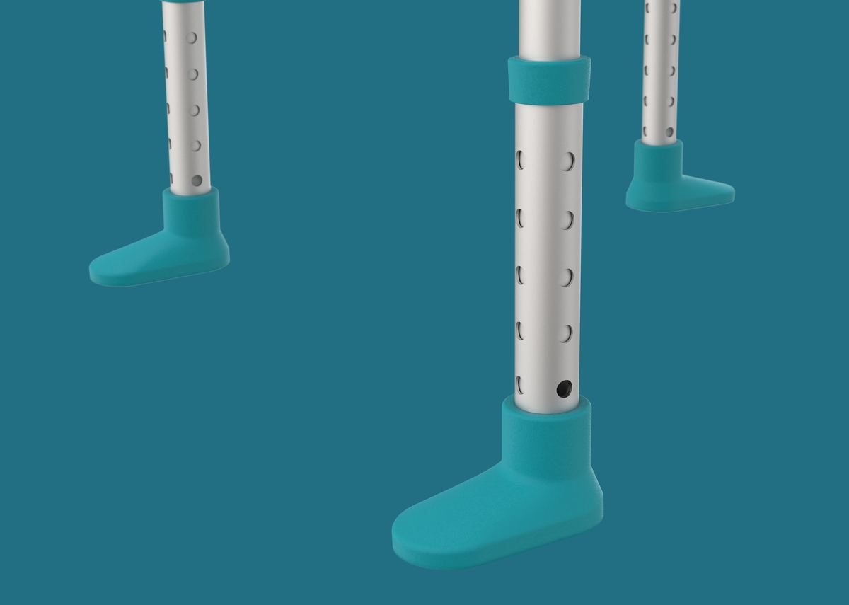 Rendering of the Bue Shower Chair's rotating feet