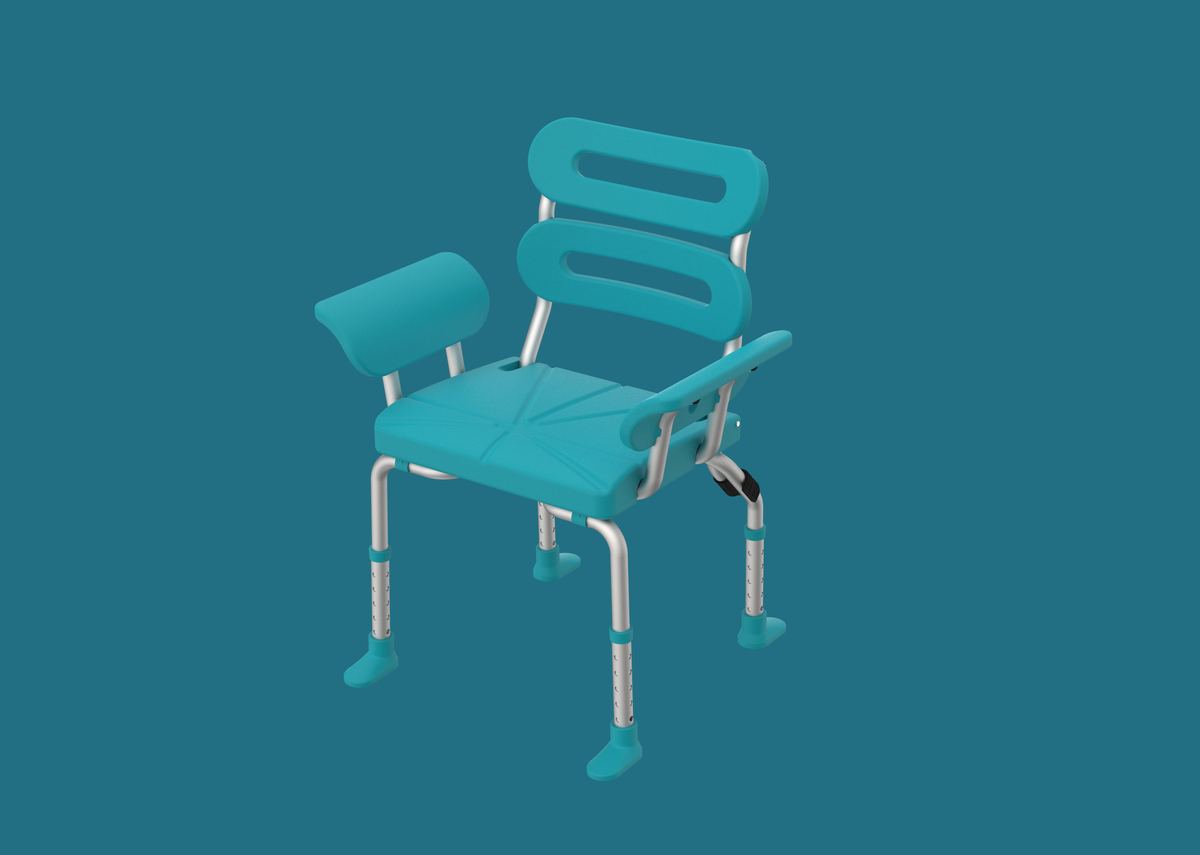 Rendering of the teal Bue Shower Chair