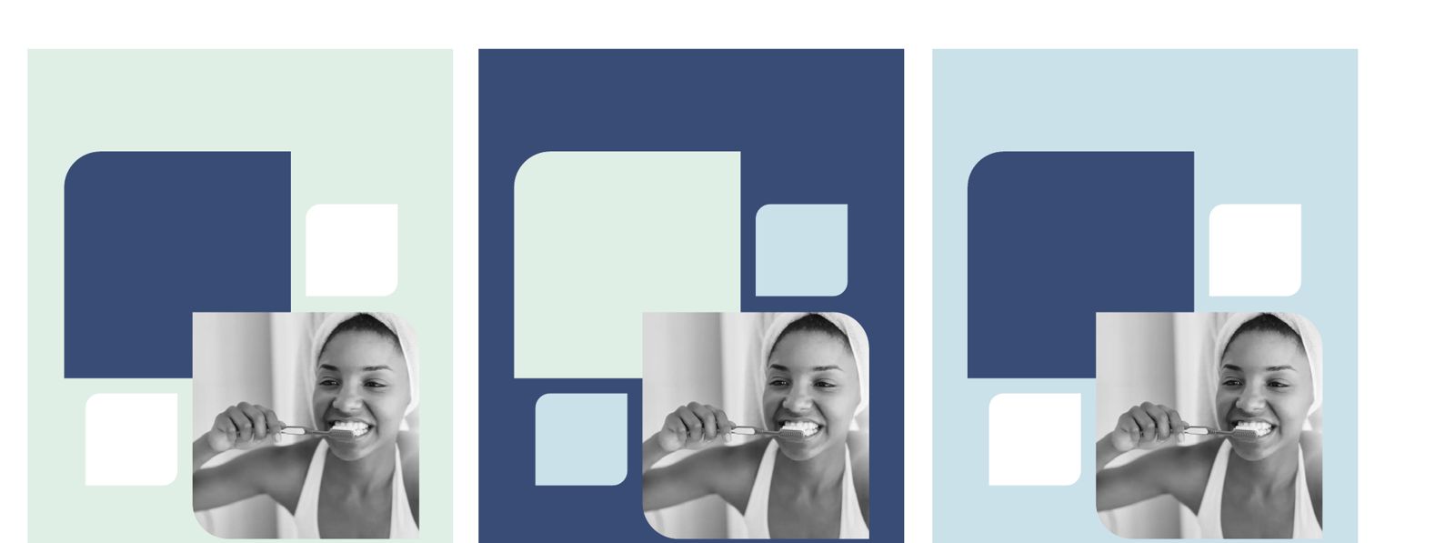 Rounded color blocks used as frames and image masks
