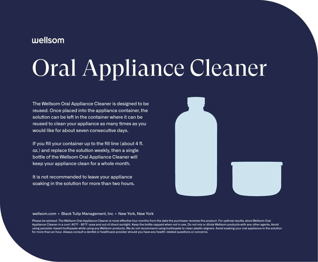 Navy Wellsom mailer card for the Oral Appliance Cleaner